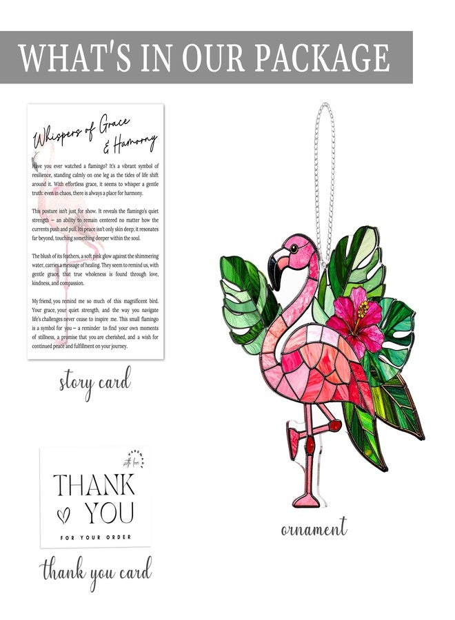 DINIZON Flamingo Acrylic Suncatcher Window Hanging Ornament with Story Card, Flamingo Gifts for Women, Pink Christmas Tree Decorations, Tropical Palm Flamingos Hanging Decorations, Summer Christmas Ornament - Image 5