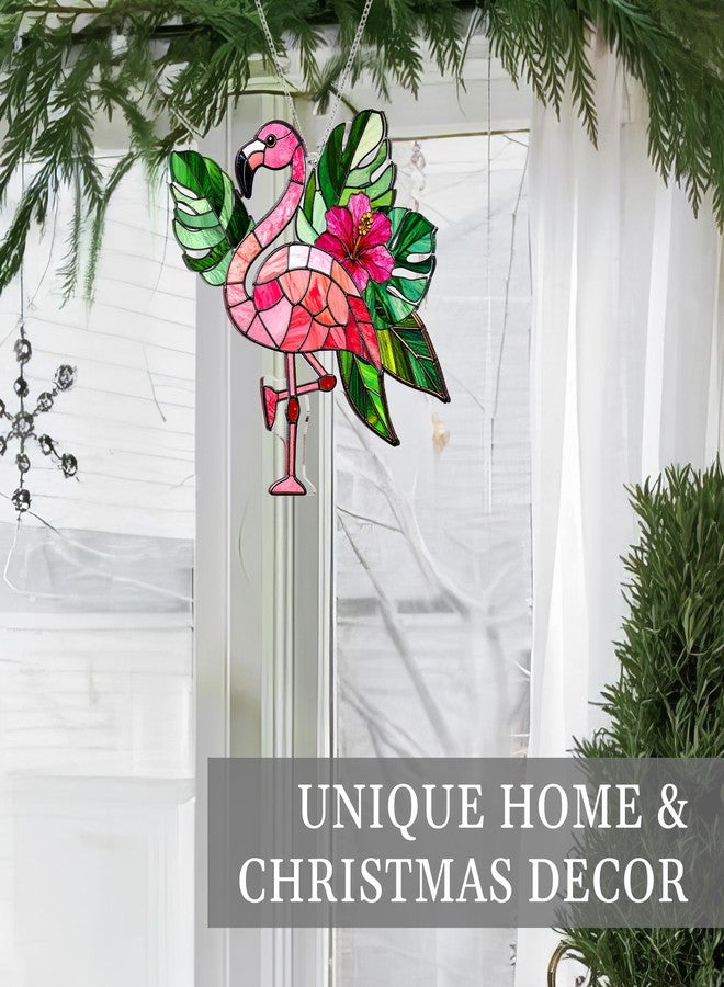 DINIZON Flamingo Acrylic Suncatcher Window Hanging Ornament with Story Card, Flamingo Gifts for Women, Pink Christmas Tree Decorations, Tropical Palm Flamingos Hanging Decorations, Summer Christmas Ornament - Image 4
