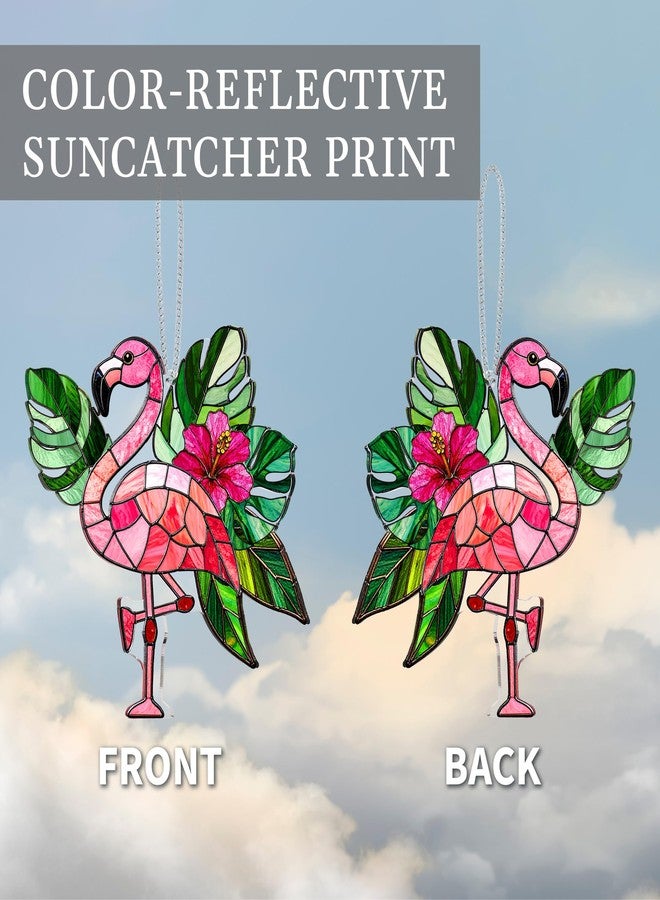 DINIZON Flamingo Acrylic Suncatcher Window Hanging Ornament with Story Card, Flamingo Gifts for Women, Pink Christmas Tree Decorations, Tropical Palm Flamingos Hanging Decorations, Summer Christmas Ornament - Image 2