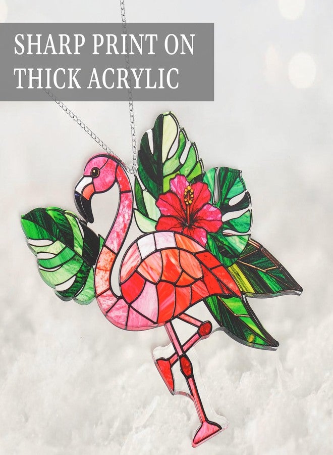 DINIZON Flamingo Acrylic Suncatcher Window Hanging Ornament with Story Card, Flamingo Gifts for Women, Pink Christmas Tree Decorations, Tropical Palm Flamingos Hanging Decorations, Summer Christmas Ornament - Image 3