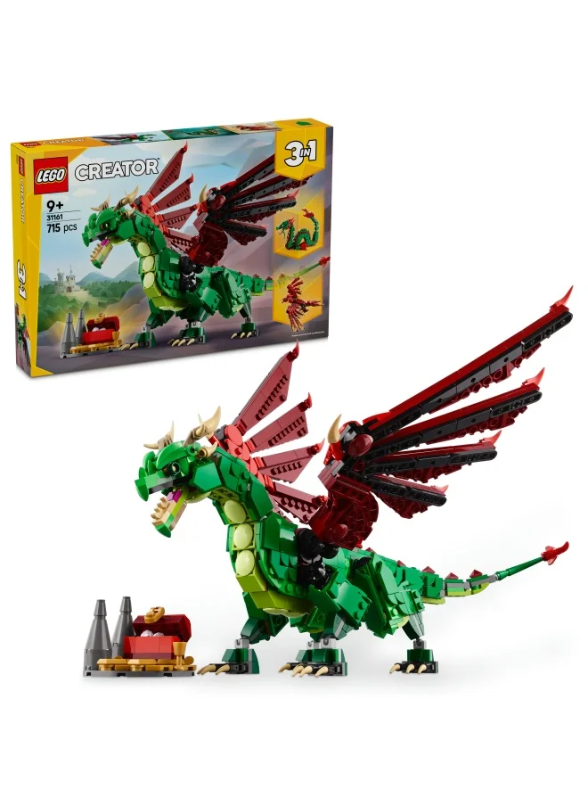 LEGO LEGO Creator 3in1 Medieval Dragon Toy - Transforms into a Sea Serpent or a Phoenix animal figure - Mythical Creatures Building Set for Kids, 9+ Year Old Boys & Girls - Birthday Gift Idea - 31161