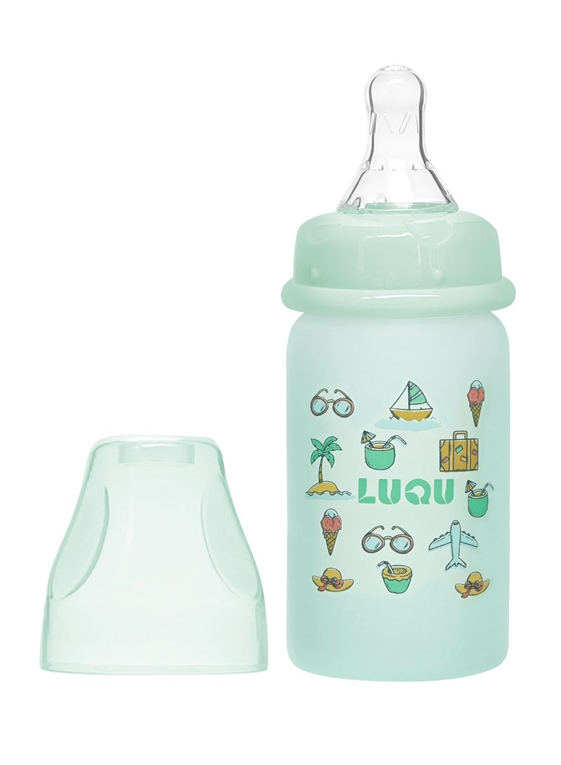 لوكو زجاجة رضاعة لوكو المصنوعة من السيليكون (زجاج من الداخل/سيليكون من الخارج)، جسم انسيابي، ملمس طبيعي، سهلة التنظيف، مقاومة للحرارة، 120 مل، +3 أشهر - Image 1