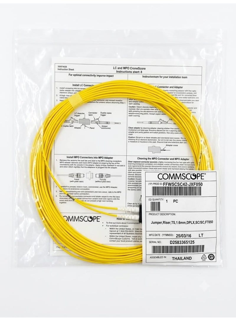 COMMSCOPE FFWSCSC42-JXF050 15 Meter Duplex SC/SC Riser Fiber Optic Jumper Cable, Yellow