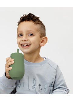 ezpz Happy Sippy Cup & Straw System - 100% Silicone Straw Cup For Infants + Straw Cup For Toddlers - Olive  - Image 4