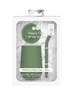 ezpz Happy Sippy Cup & Straw System - 100% Silicone Straw Cup For Infants + Straw Cup For Toddlers - Olive  - Image 5