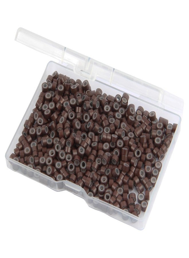 FeiHong 500Pcs MicroLink Beads for Hair Extensions, Micro Link Rings 5mm Silicone Lined Beads for I Tip Hair Extension Tool (Dark Brown) - Image 1