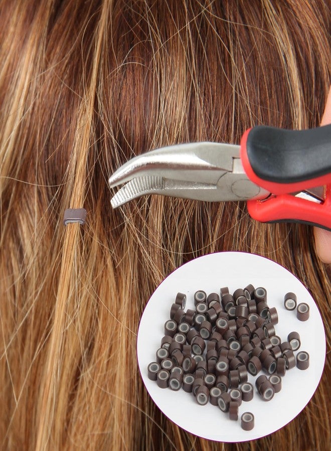 FeiHong 500Pcs MicroLink Beads for Hair Extensions, Micro Link Rings 5mm Silicone Lined Beads for I Tip Hair Extension Tool (Dark Brown) - Image 4