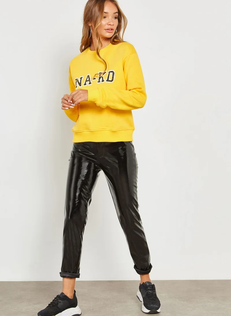 NA-KD High Shine Leather Look Skinny Pants