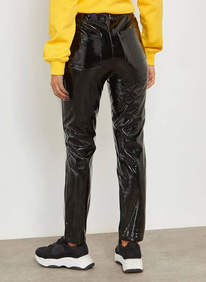 NA-KD High Shine Leather Look Skinny Pants