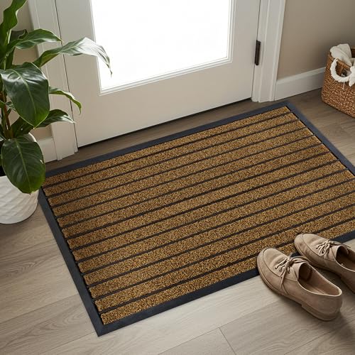 ubdyo Extra Durable Door Mat  Dirt Trapping Outdoor Welcome Mats  NonSlip Outdoor Indoor Entrance  Low Profile Front Doormat 47 x 32 Bright Brown