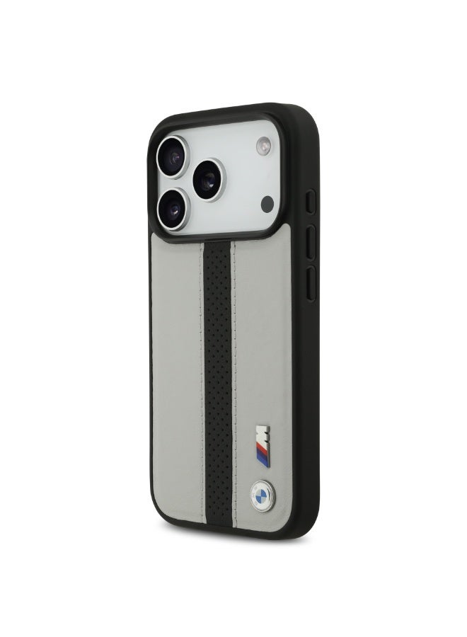 BMW iPhone 17 Pro Cover PU Leather Case / With Perforated Stripes & Metal Logos - Image 3