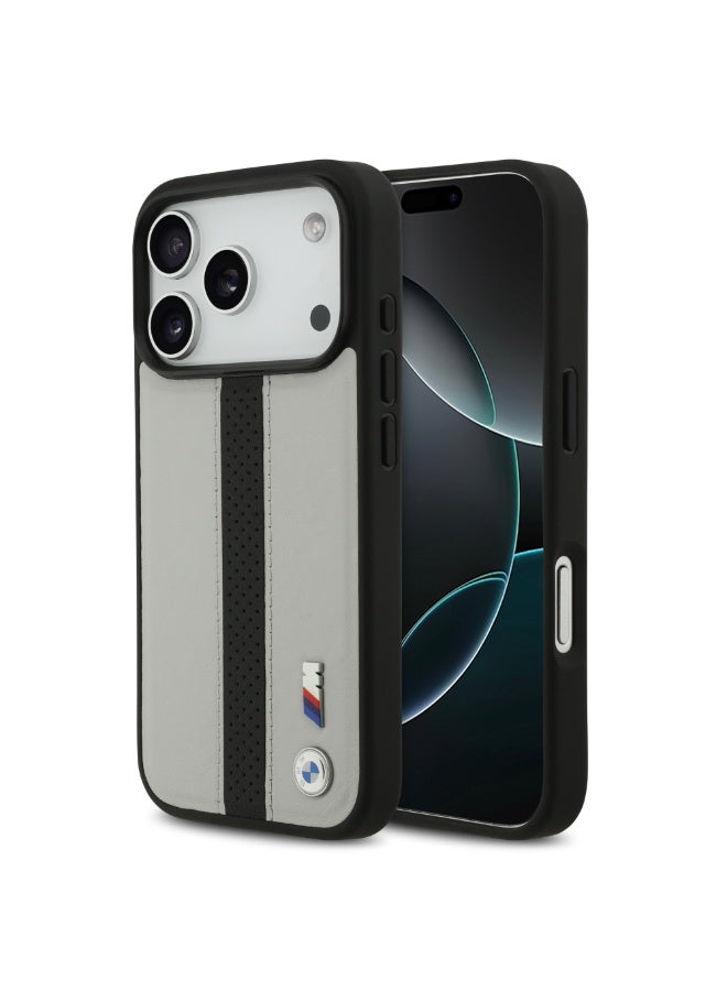 BMW iPhone 17 Pro Cover PU Leather Case / With Perforated Stripes & Metal Logos - Image 2