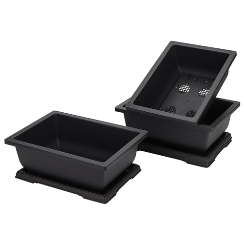 MANCHAP 3 Pack 11 Inch Large Plastic Bonsai Training Pots, Rectangular Bonsai Pot with Drainage Tray, Plant Flower Growing Bonsai Tree Planter for Garden, Yard, Home - Image 1