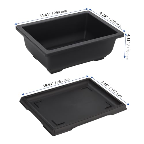 MANCHAP 3 Pack 11 Inch Large Plastic Bonsai Training Pots, Rectangular Bonsai Pot with Drainage Tray, Plant Flower Growing Bonsai Tree Planter for Garden, Yard, Home - Image 2