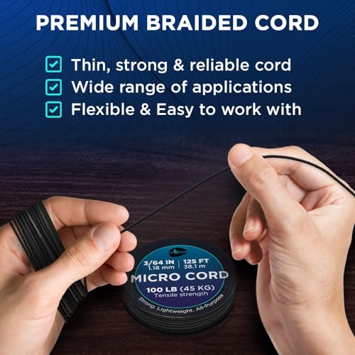 TECEUM Micro Paracord – Black – 1.18 mm x 125 ft – Micro Utility Cord – Thin Braided Paracord Rope Nylon Polyester – Wind Chime Replacement – Survival Strong String 016c - Image 3