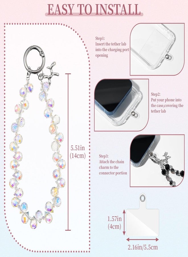 QIUTIMIY Crystal Beaded Phone Wrist Strap for Women,Phone Charm Cellphone Layard Chain with Tether Tab(Style 1) - Image 2