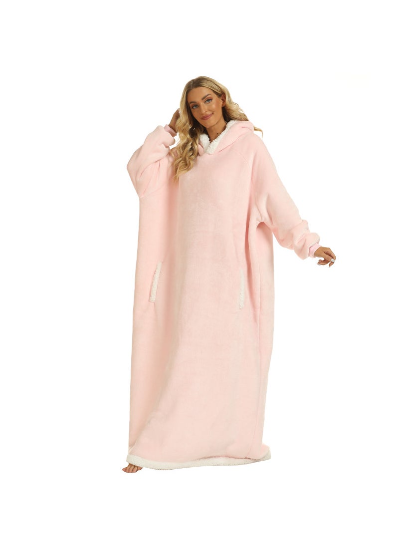Generic - Winter Solid Leopard Blanket Pocket Snuggle Fleece Robe light pink - Image 1