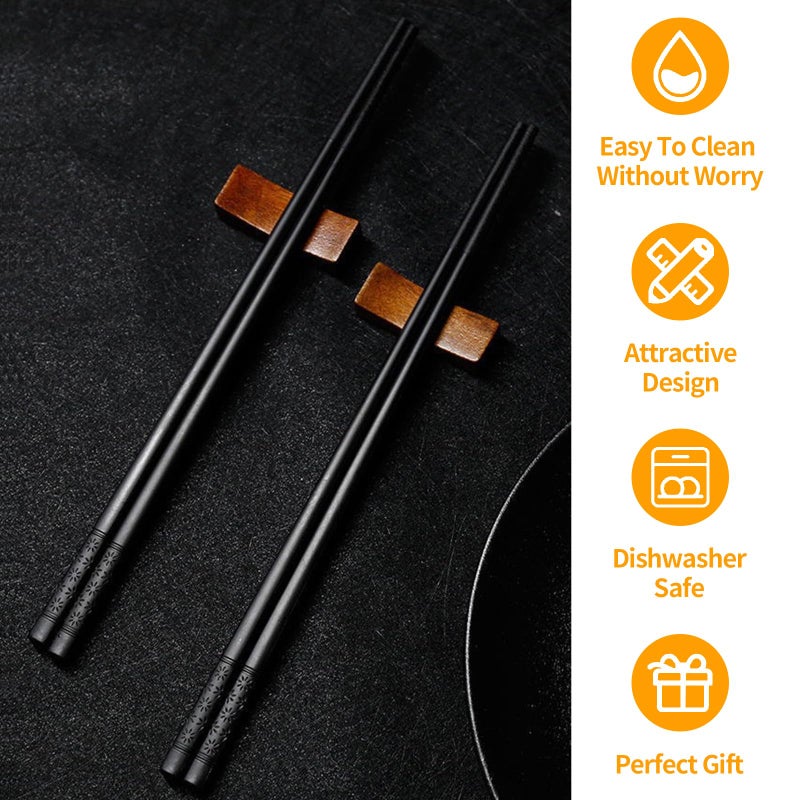 EvorMyst 12 Pairs Fiberglass Chopsticks Reusable Chop Sticks Black Chopstick Dishwasher Safe Japanese - Image 3
