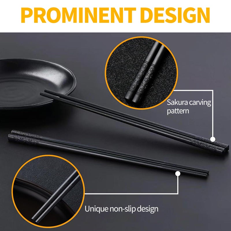EvorMyst 12 Pairs Fiberglass Chopsticks Reusable Chop Sticks Black Chopstick Dishwasher Safe Japanese - Image 2