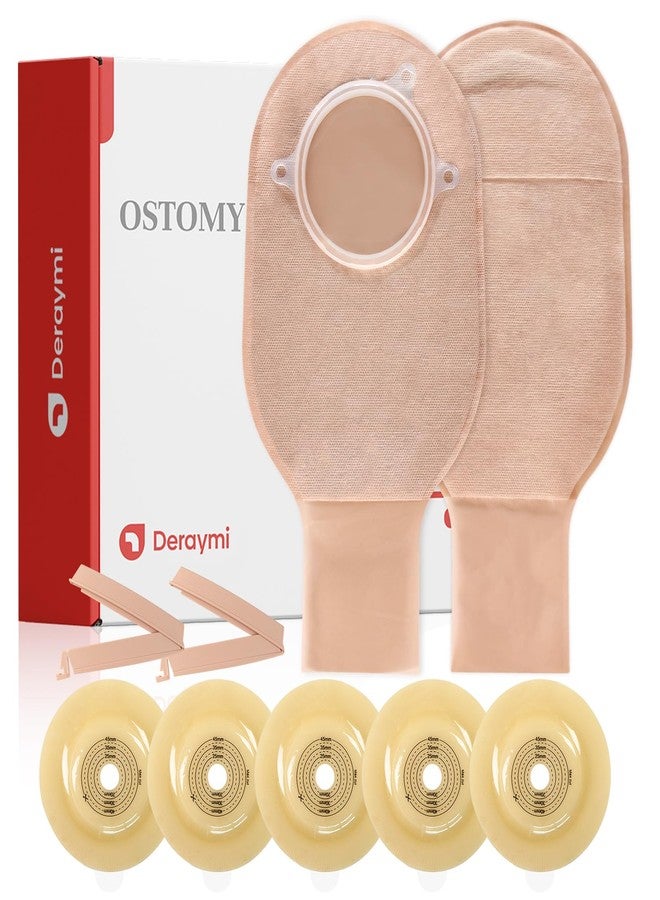 DERAYMI 20 PCS Deraymi Convex Ostomy Bags, Two Piece Convex Colostomy Bags Ostomy Supplies, Cut-to-Fit Colostomy Supplies for Stoma Care, Max 45mm (15pcs Pouches+5pcs Convex Ostomy Barriers) - Image 1