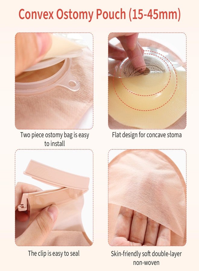 DERAYMI 20 PCS Deraymi Convex Ostomy Bags, Two Piece Convex Colostomy Bags Ostomy Supplies, Cut-to-Fit Colostomy Supplies for Stoma Care, Max 45mm (15pcs Pouches+5pcs Convex Ostomy Barriers) - Image 2