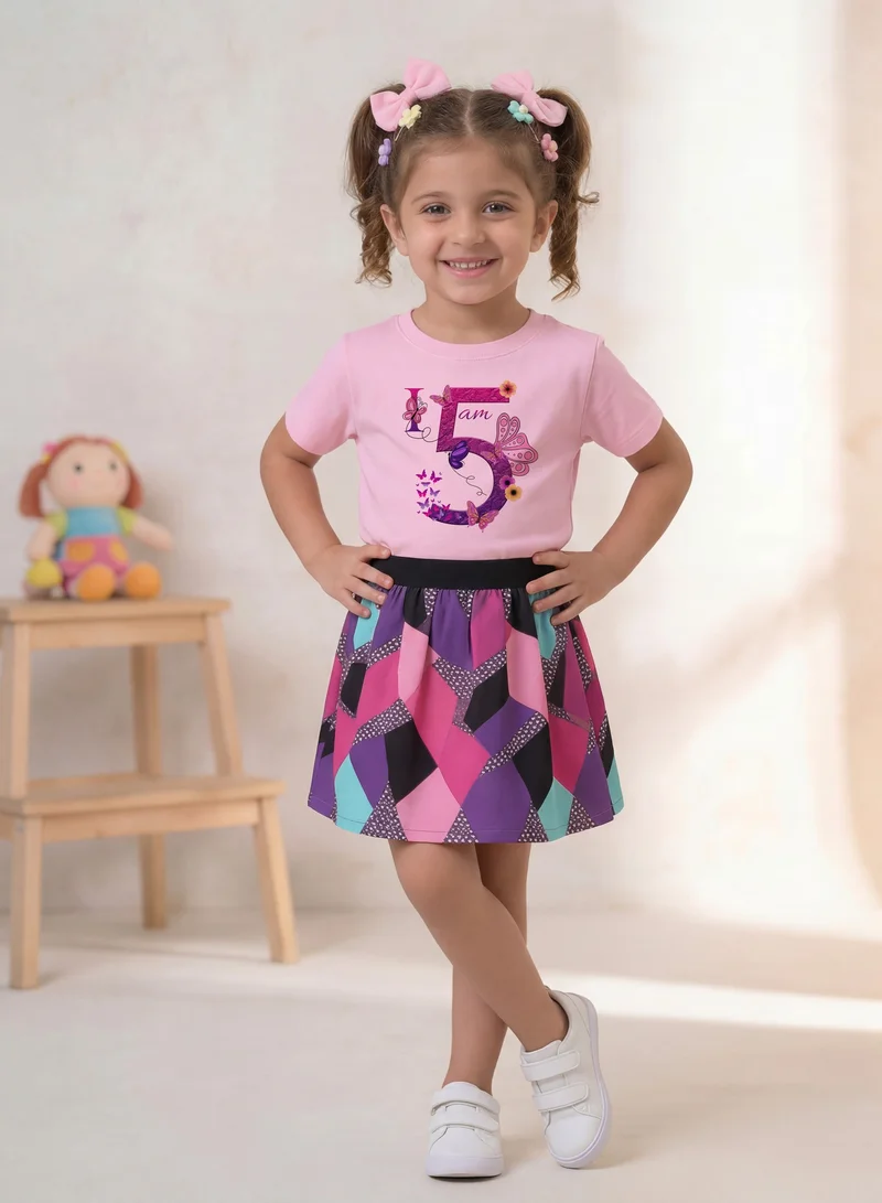 Funkaar Funkaar Birthday Girl, 5th Year Butterfly Birthday Graphic Print T-Shirt