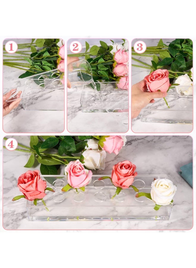 2Pack واضح الزهرة الأكريليك الزهرة مستطيل، 15.7 بوصة طويلة الزهور المركزية الزهرات المنخفضة مع ثقوب طاولة الطعام، ديكور المنزل، زفاف الديكور - Image 3