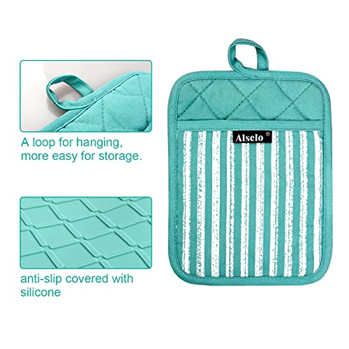 Alselo Silicone Pot Holders Set of 3 Heat Resistant & Non Slip Potholders, Professional Oven Hot Pads with Pockets Mitts for Kitchen Cooking Baking Barbecue - Image 3