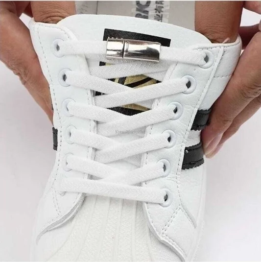 Neystore 2 Pairs - Stainless Metal, Magnetic, Elastic, Attach-Release Smart Shoelaces (1 Pair Black Lace + 1 Pair White Lace)