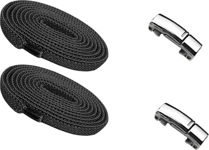 Neystore 2 Pairs - Stainless Metal, Magnetic, Elastic, Attach-Release Smart Shoelaces (1 Pair Black Lace + 1 Pair White Lace)