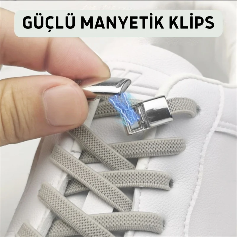 Neystore 2 Pairs - Stainless Metal, Magnetic, Elastic, Attach-Release Smart Shoelaces (1 Pair Black Lace + 1 Pair White Lace)