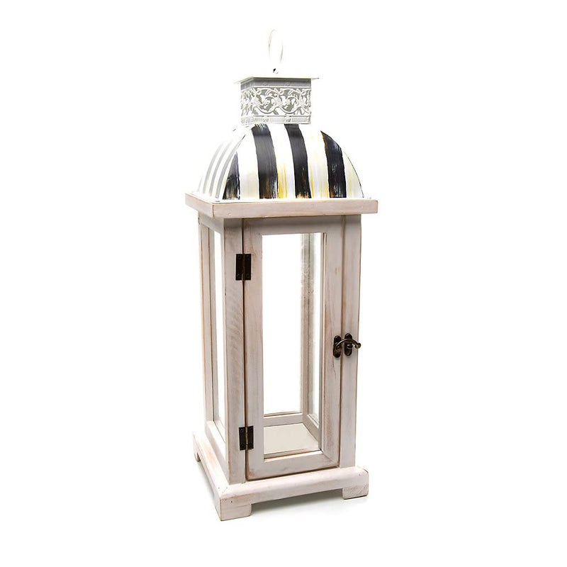 mackenzie childs MACKENZIECHILDS Lantern Wooden Lantern for Flameless Candles BlackandWhite Courtly Stripe