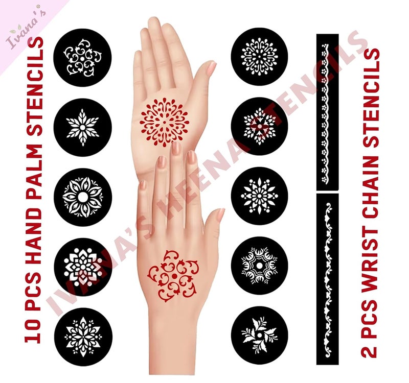 ivana's مجموعة إيفانا المكونة من 32 قطعة حزمة كومبو حناء قابلة لإعادة الاستخدام لوشم الحناء قوالب للنساء والفتيات والأطفال سهلة الاستخدام في 4 خطوات مجموعة تصميم هندي C2262 - Image 2