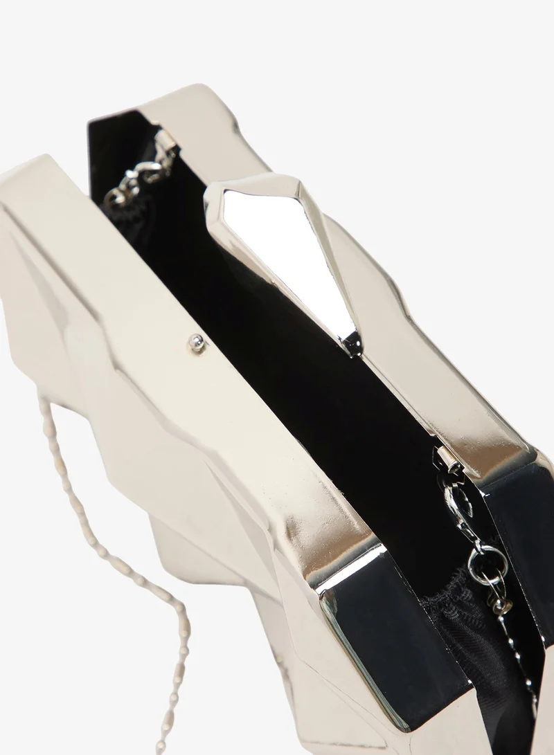 Ella Limited Edition Silver Metallic Geometric Statement Clutch for Women | Best Price UAE