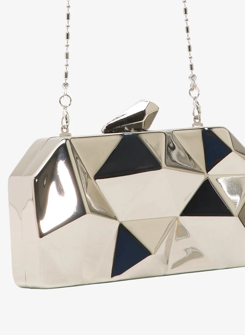 Ella Limited Edition Silver Metallic Geometric Statement Clutch for Women | Best Price UAE