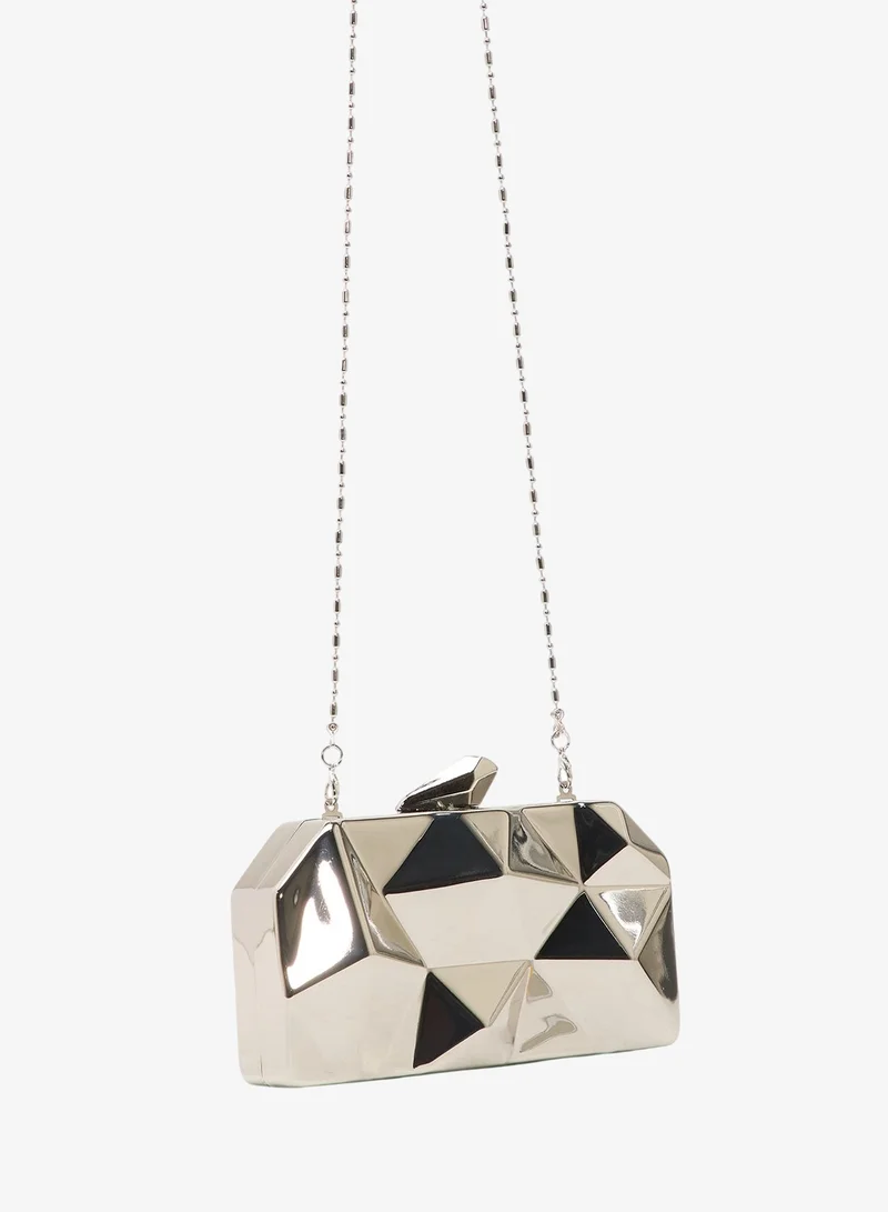 Ella Limited Edition Silver Metallic Geometric Statement Clutch for Women | Best Price UAE