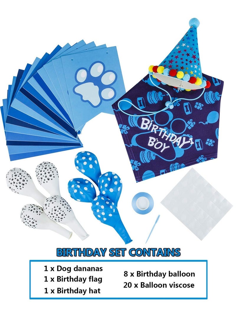 erorex Dog Birthday Bandana Dog Birthday Boy Hat Scarfs Flag Balloon with Cute Doggie Birthday Party Supplies Decorations(11-Piece Set) (Blue) - Image 2