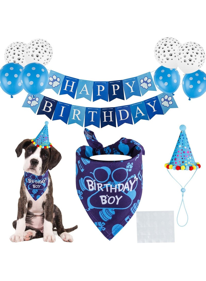 erorex Dog Birthday Bandana Dog Birthday Boy Hat Scarfs Flag Balloon with Cute Doggie Birthday Party Supplies Decorations(11-Piece Set) (Blue) - Image 1