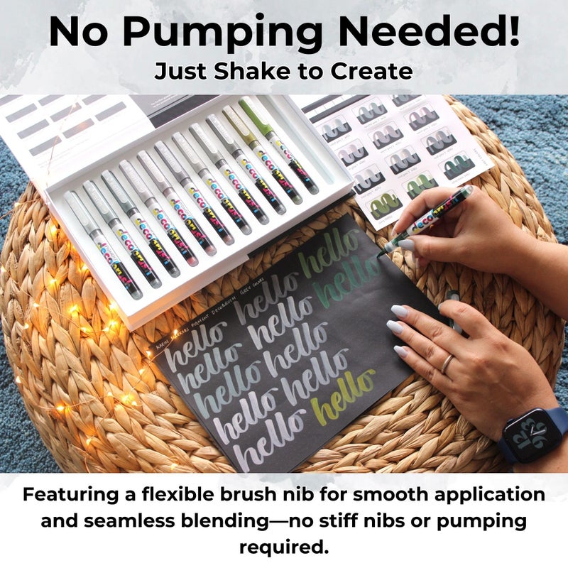 Karin Pigment Decobrush Acrylic Paint Markers, 12 Basic Colors Collection, Brush Tip, Acrylic Markers Set, Opaque, Lightfast & Waterproof Paint Pens for Wood, Fabric, Canvas, Rock Painting and More - Image 3