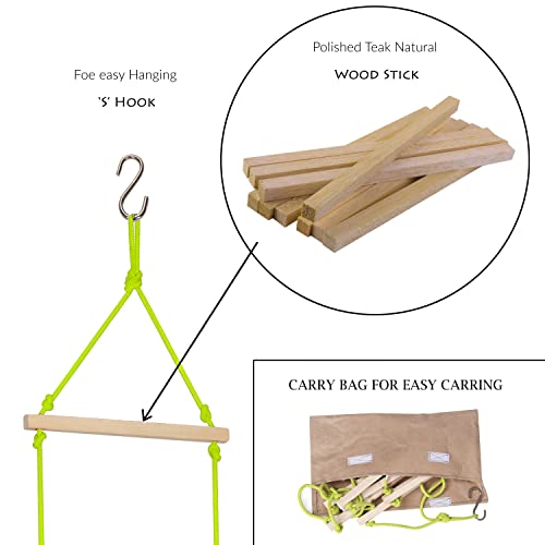BOFFLE Rope Ladder| Climbing Stairs for Kids | Wooden Scales for Kids for Physical Activity | Indoor Outdoor Games for Kids 3 to 10 Years (Green) - Image 4