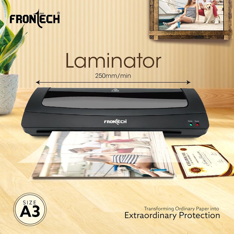 FRONTECH A3 Size Laminator Machine | Hot & Cold Lamination | 365W Power | Adjustable Temperature | Ideal for Any Document, Fully Automatic Portable All in One Laminator (LAM-0003,Black) - Image 2