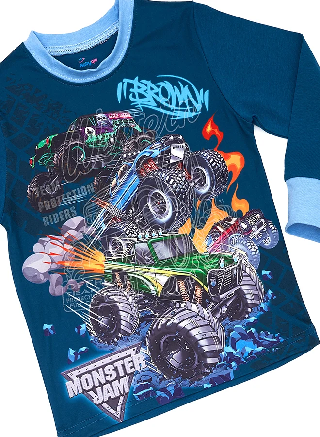 babyqlo Monster Truck Glow-in-the-Dark Cotton Pajama Set for Boys