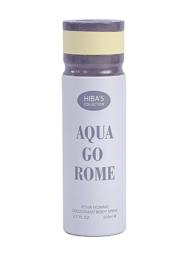 HIBA'S COLLECTION Aqua Go Rome Pour Homme Deodorant Body Spray - 6.7 Fl. Oz. (200ml) | Refreshing Aquatic & Citrus Scent | Long-Lasting Freshness & Odor Protection - Image 1