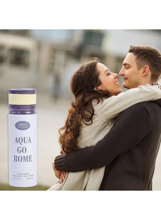 HIBA'S COLLECTION Aqua Go Rome Pour Homme Deodorant Body Spray - 6.7 Fl. Oz. (200ml) | Refreshing Aquatic & Citrus Scent | Long-Lasting Freshness & Odor Protection - Image 2