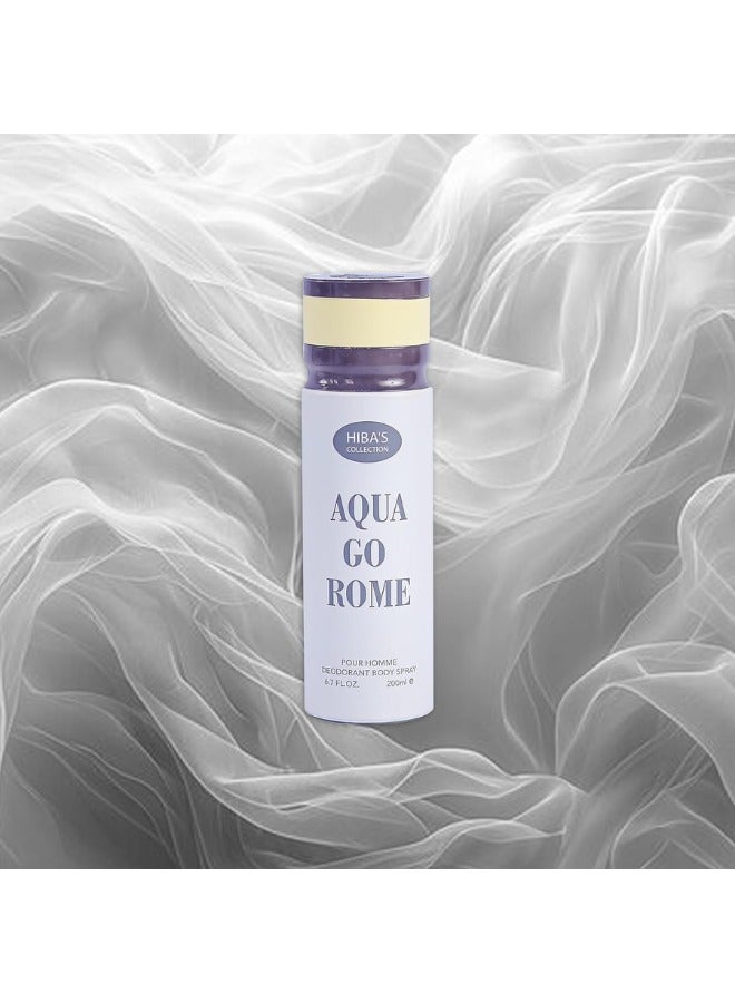 HIBA'S COLLECTION Aqua Go Rome Pour Homme Deodorant Body Spray - 6.7 Fl. Oz. (200ml) | Refreshing Aquatic & Citrus Scent | Long-Lasting Freshness & Odor Protection - Image 3