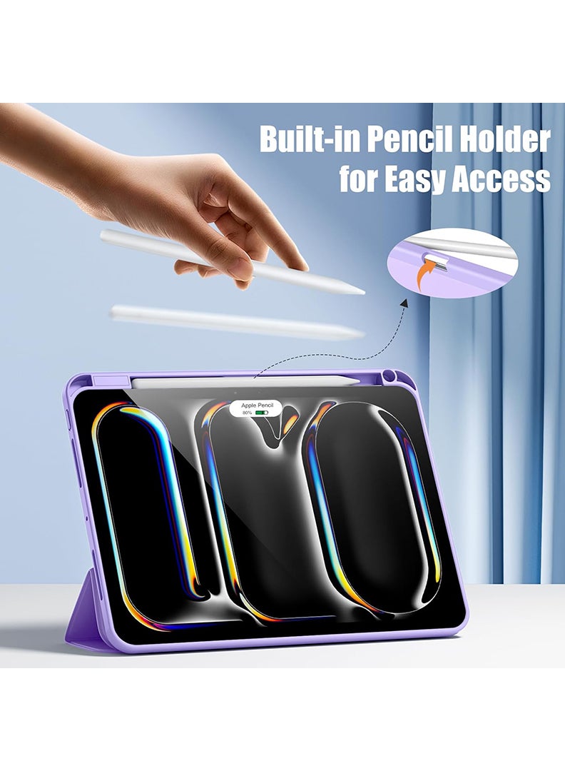 Theodor iPad Pro 11 Inch M4 2024 Case (5th Gen) with Pencil Holder, Smart iPad Case With Pencil Holder Slim Tablet Cover with Soft TPU Back, Auto Wake/Sleep Lavender  - Image 5
