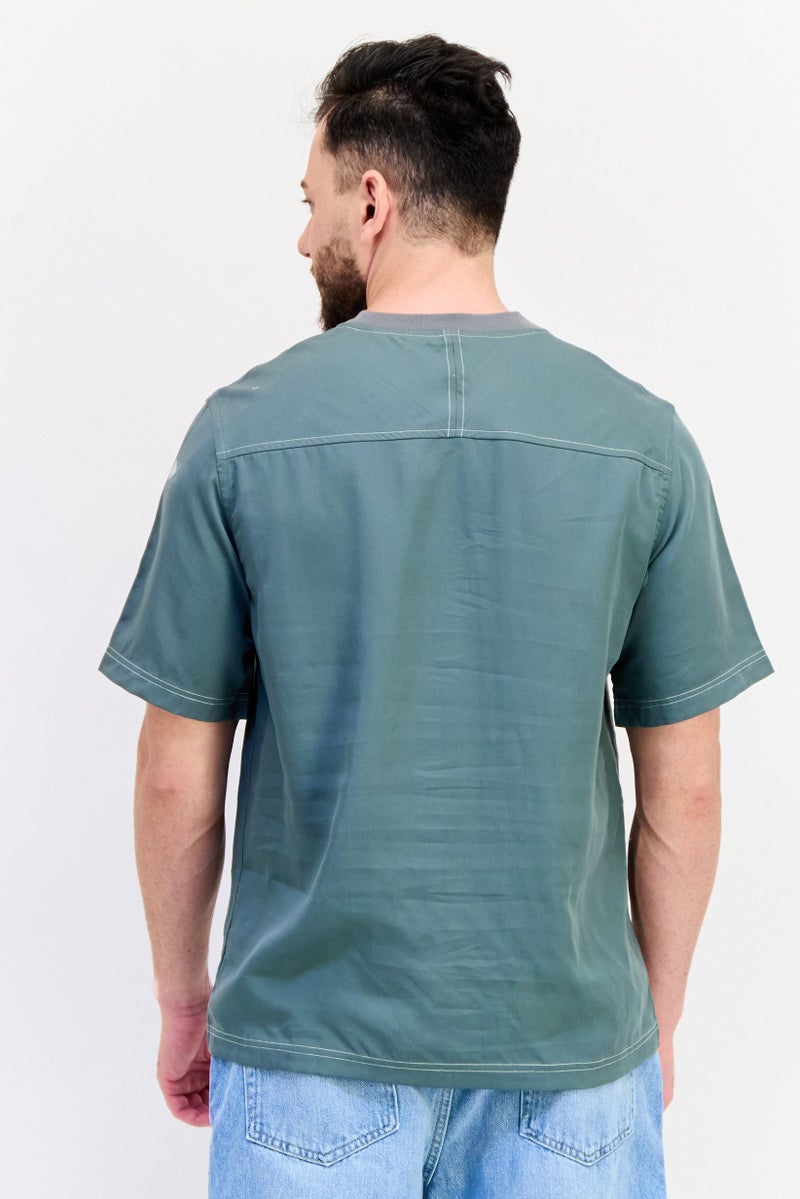 SELECTED Men Crew Neck Short Sleeve Plain T-Shirt, Sage Green - Image 3