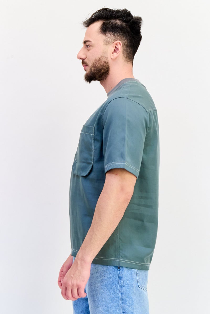 SELECTED Men Crew Neck Short Sleeve Plain T-Shirt, Sage Green - Image 2