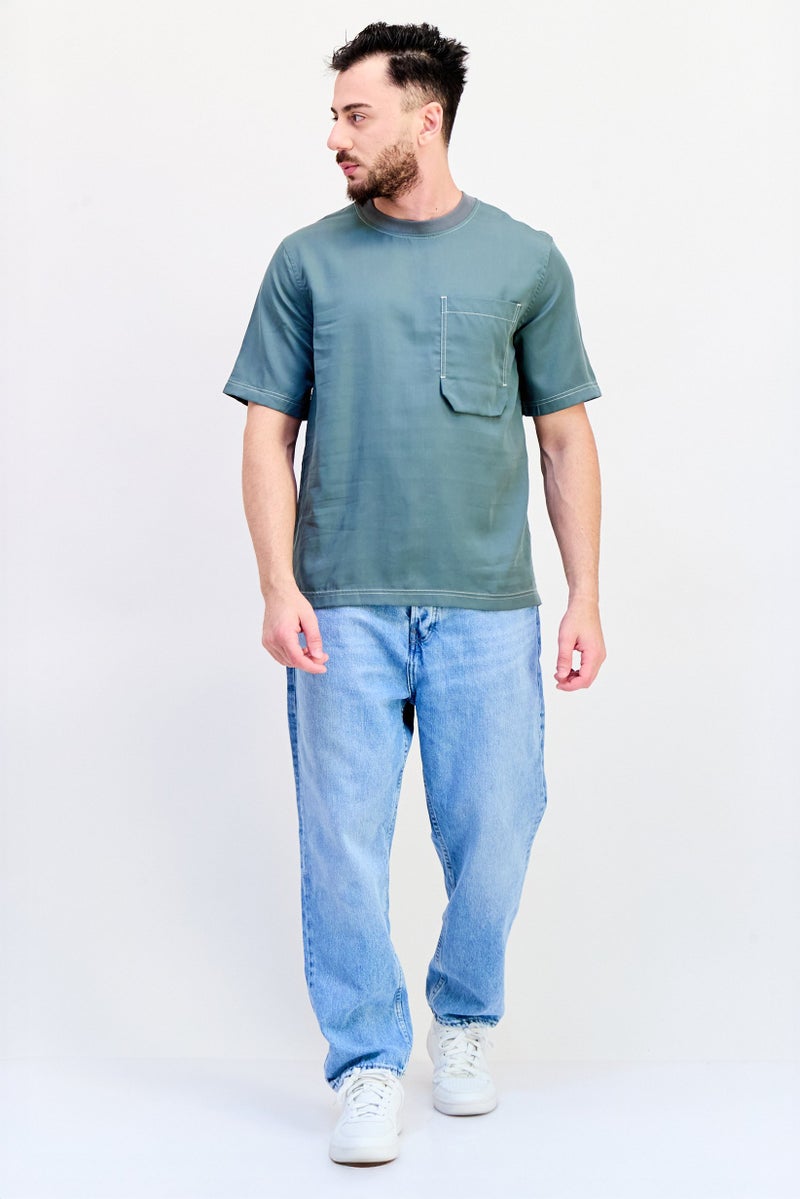 SELECTED Men Crew Neck Short Sleeve Plain T-Shirt, Sage Green - Image 4