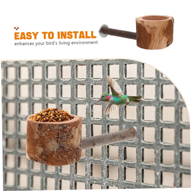 Natural Wood Bird Perch Stand Feeding Bowl for Parakeets Cockatiels Safe Versatile Design - Image 4